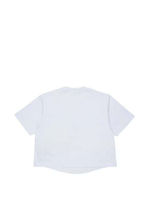 T-shirt bambina Dsquared2 bianca cropped con taschino in velluto Dsquared Kids | DQ3467D0AJ7DQ100